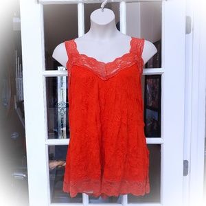 "Crinkle" Tank with Lace Trim